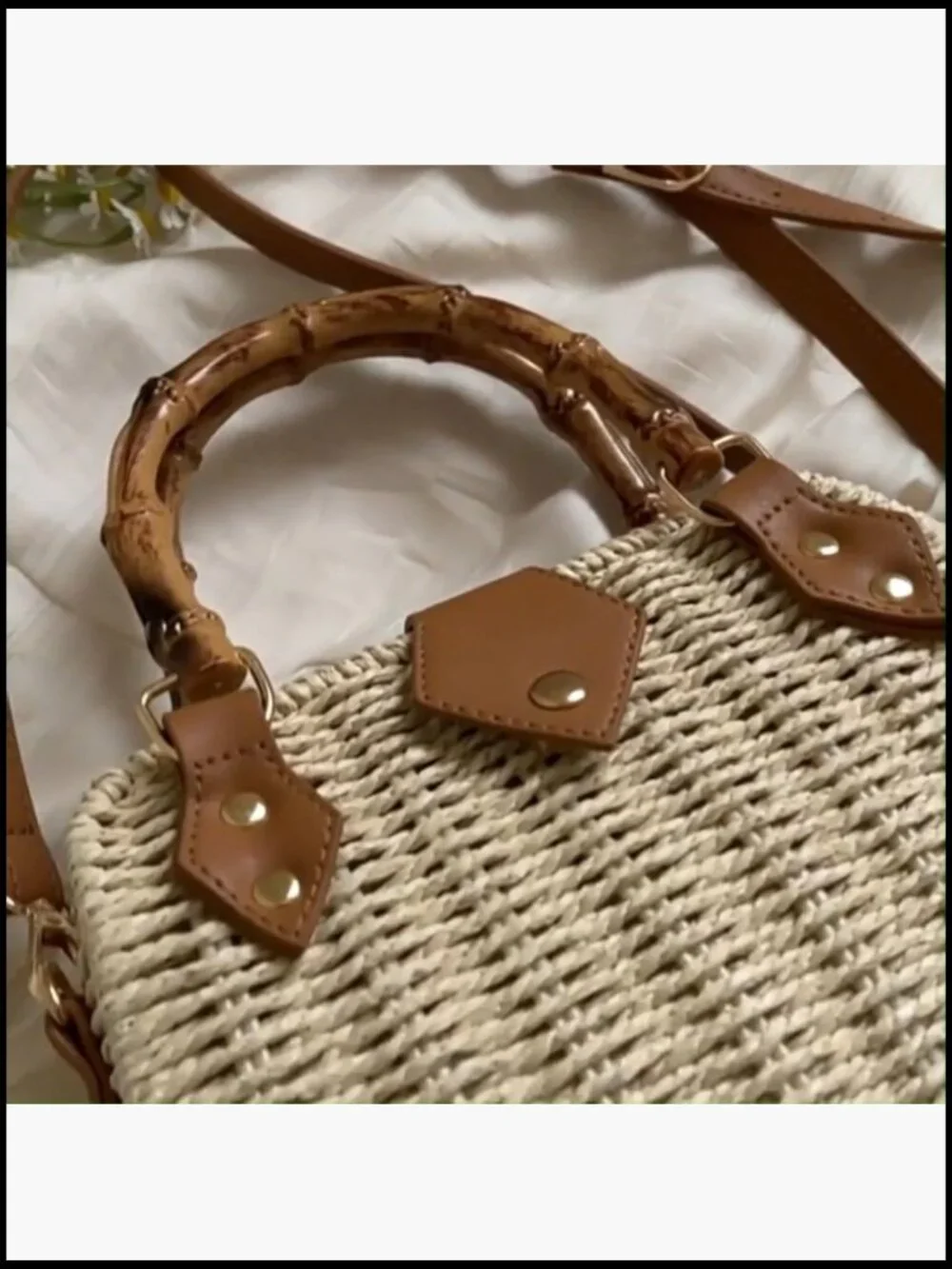 Straw Tote Bag Woven Crossbody Shoulder Handbag Beach Summer Vacation Vintage - Picture 7 of 7